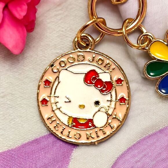 Pink Rainbow Flower Hello Kitty Bag Charm Zipper Pull - Picture 2 of 2